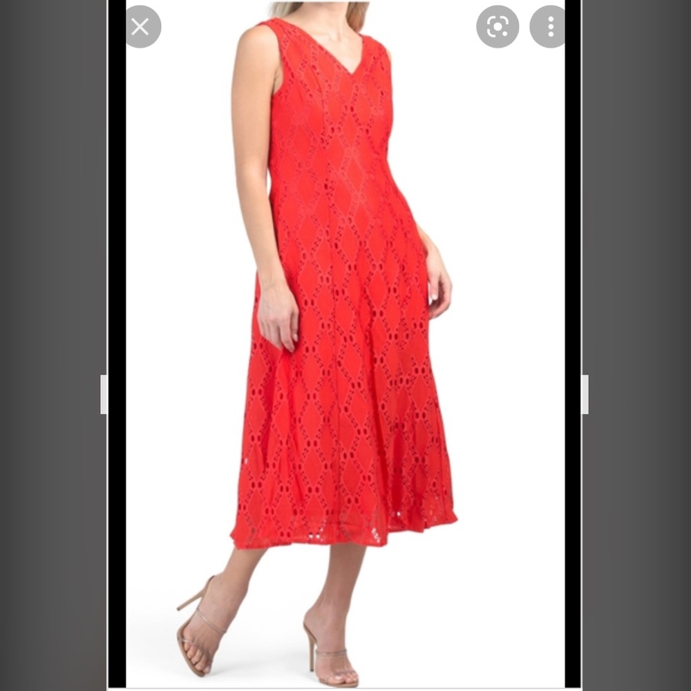 TAHARI Red Lace A-line Dress